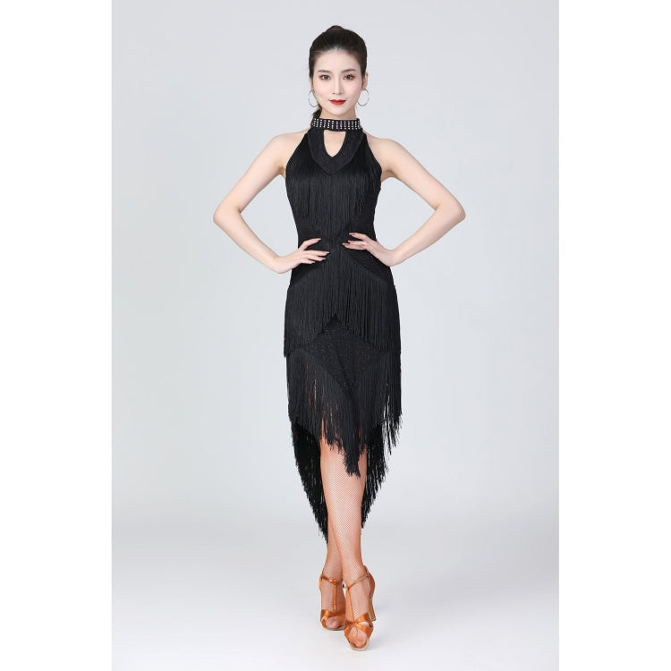 Halter Neck Irregular Tassel Latin Dance Dress Competition Performance Suit With Separate Bottoms (Color:Black Size:L) - Dress by PMC Jewellery | Online Shopping South Africa | PMC Jewellery