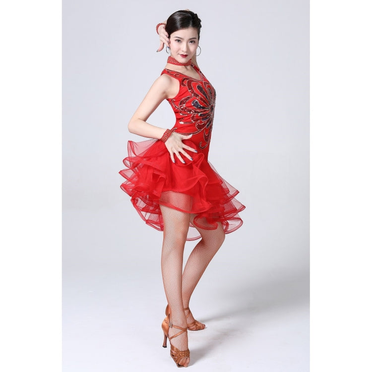 5 in 1 Sleeveless Latin Dance Dress + Collar + Separate Bottoms + Bracelets Set (Color:Red Size:M) - Dress by PMC Jewellery | Online Shopping South Africa | PMC Jewellery