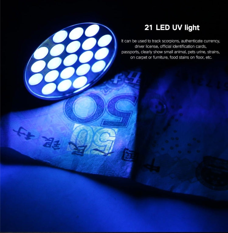 UV 21 LEDs 395NM Ultra Violet Torch LED Flashlight Light Lamp Detector for Dog Urine Pet Stains - LED Flashlight by PMC Jewellery | Online Shopping South Africa | PMC Jewellery