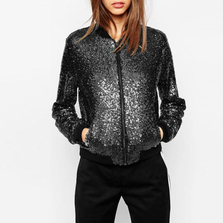 Women Wild Casual Sequin Jacket Short Coat (Color:Black Size:XL) - Jacket & Loose Coat by PMC Jewellery | Online Shopping South Africa | PMC Jewellery