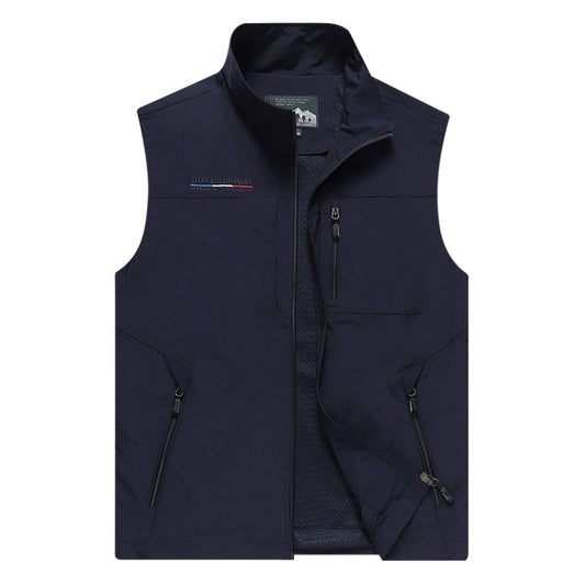Men Sleeveless Stand Collar Loose Vest Multi-pockets Vest (Color:Dark Blue Size:XL) - Loose Coat by PMC Jewellery | Online Shopping South Africa | PMC Jewellery