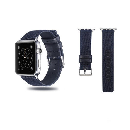 Cloth+Top-grain Leather Wrist Watch Band for Apple Watch Series 7 41mm / 6 & SE & 5 & 4 40mm / 3 & 2 & 1 38mm - Watch Bands by PMC Jewellery | Online Shopping South Africa | PMC Jewellery | Buy Now Pay Later Mobicred