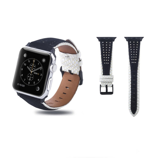 Round Hole Top-grain Leather Wrist Watch Band for Apple Watch Series 7 41mm / 6 & SE & 5 & 4 40mm / 3 & 2 & 1 38mm - Watch Bands by PMC Jewellery | Online Shopping South Africa | PMC Jewellery | Buy Now Pay Later Mobicred