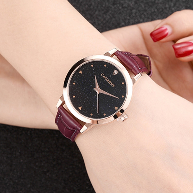 CAGARNY 6875 Round Dial Water Resistant Starry Sky Pattern Fashion Women Quartz Wrist Watch with Leather Band (Purple) - Leather Strap Watches by CAGARNY | Online Shopping South Africa | PMC Jewellery | Buy Now Pay Later Mobicred