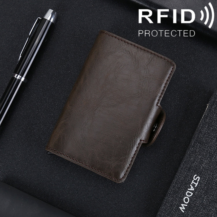 X-7 Antimagnetic RFID  Multi-functional Aluminum Crazy Horse Texture Leather Card Bag Wallet(Coffee) - Antimagnetic RFID Package by PMC Jewellery | Online Shopping South Africa | PMC Jewellery | Buy Now Pay Later Mobicred