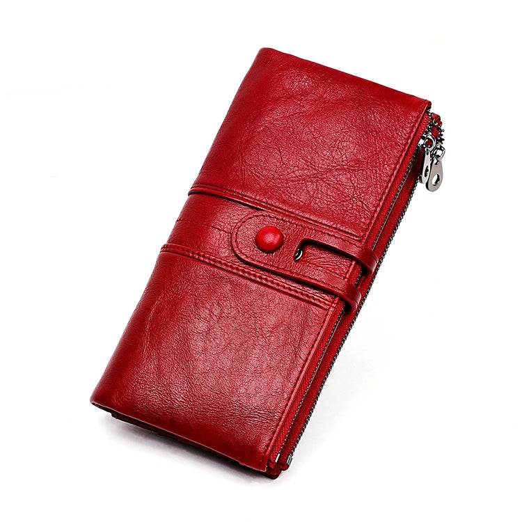 3520 Long Cowhide Leather Folding Anti-magnetic RFID Wallet for Ladies, with Card Slots(Red) - Antimagnetic RFID Package by PMC Jewellery | Online Shopping South Africa | PMC Jewellery | Buy Now Pay Later Mobicred