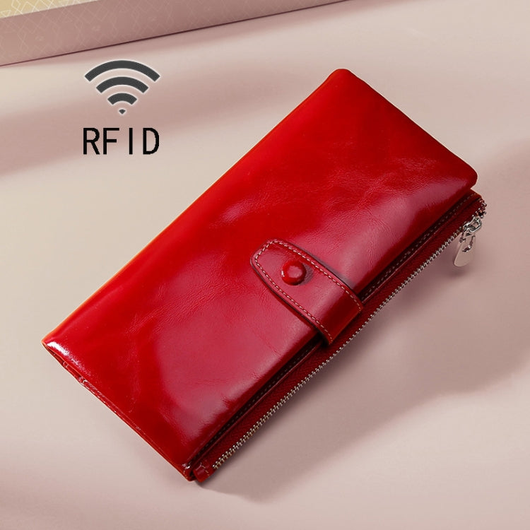 TP-189 Oilskin Leather Multi-functional Zipper RFID Leather Wallet(Red) - Antimagnetic RFID Package by PMC Jewellery | Online Shopping South Africa | PMC Jewellery | Buy Now Pay Later Mobicred