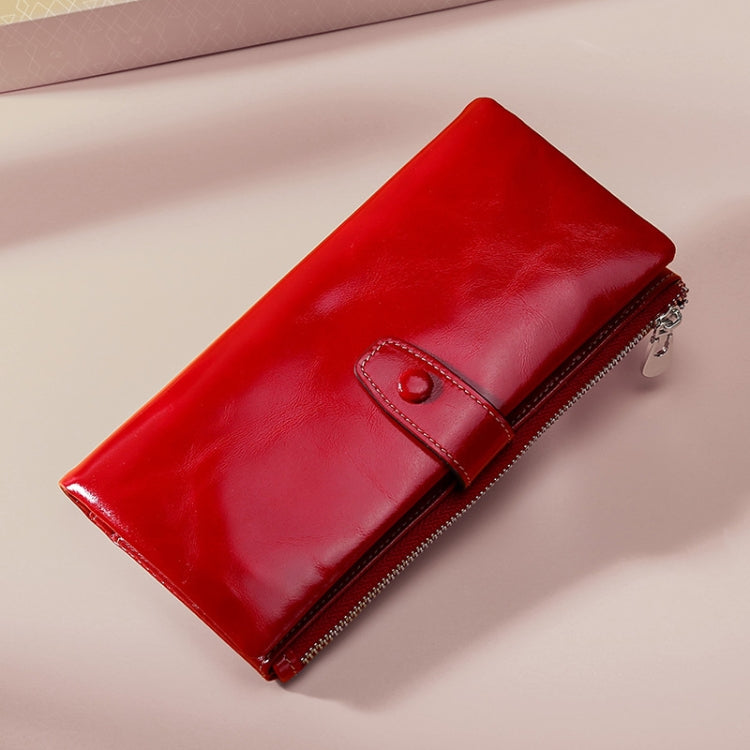 TP-189 Oilskin Leather Multi-functional Zipper RFID Leather Wallet(Red) - Antimagnetic RFID Package by PMC Jewellery | Online Shopping South Africa | PMC Jewellery | Buy Now Pay Later Mobicred