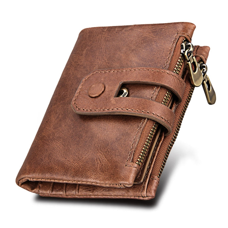 Genuine Cowhide Leather Crazy Horse Texture Zipper 3-folding Card Holder Wallet RFID Blocking Coin Purse Card Bag Protect Case for Men, Size: 12*9.5*3.5cm(Taupe) - Antimagnetic RFID Package by PMC Jewellery | Online Shopping South Africa | PMC Jewellery | Buy Now Pay Later Mobicred