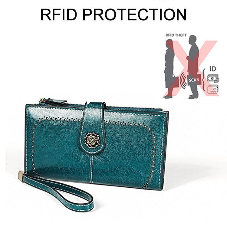 3526 Vintage Oil Wax Texture Large Capacity Long Multi-function Anti-magnetic RFID Wallet Clutch for Ladies (Brown) - Antimagnetic RFID Package by PMC Jewellery | Online Shopping South Africa | PMC Jewellery | Buy Now Pay Later Mobicred