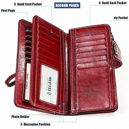 3555 Large Capacity Long Multi-function Anti-magnetic RFID Wallet Clutch for Ladies with Card Slots (Red) - Antimagnetic RFID Package by PMC Jewellery | Online Shopping South Africa | PMC Jewellery | Buy Now Pay Later Mobicred