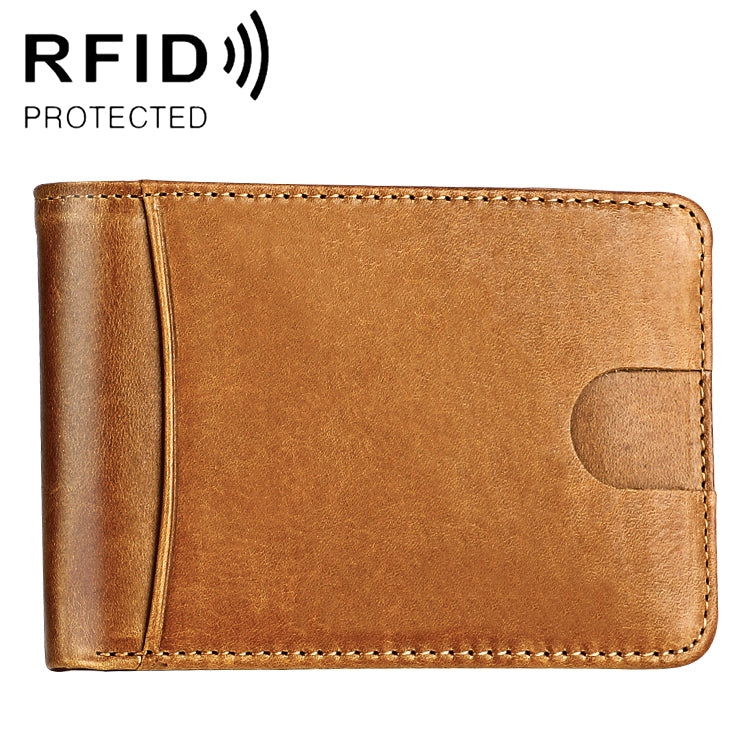 KB186 Antimagnetic RFID Mini Crazy Horse Texture Leather Billfold Card Wallet for Men and Women(Yellowish-brown) - Antimagnetic RFID Package by PMC Jewellery | Online Shopping South Africa | PMC Jewellery | Buy Now Pay Later Mobicred