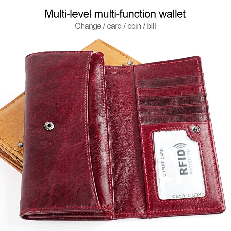 3559 Antimagnetic RFID Multi-function Zipper Retro Top-grain Leather Lady Purse Wallet (Yellowish-brown) - Antimagnetic RFID Package by PMC Jewellery | Online Shopping South Africa | PMC Jewellery | Buy Now Pay Later Mobicred