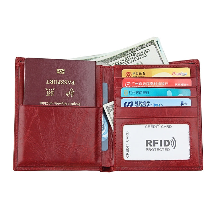 8235 Antimagnetic RFID Multi-function Crazy Horse Texture Leather Wallet Passport Bag(Red) - free shipping - PMC TechLife - Order now!