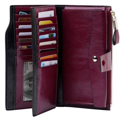 8236 Antimagnetic RFID Multi-function Oil Wax Leather Lady Wallet Large-capacity Purse (Purple) - Antimagnetic RFID Package by PMC Jewellery | Online Shopping South Africa | PMC Jewellery | Buy Now Pay Later Mobicred