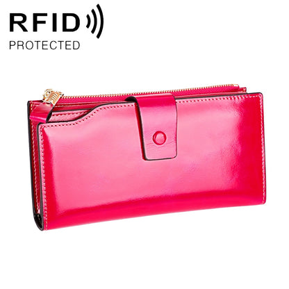 8236 Antimagnetic RFID Multi-function Oil Wax Leather Lady Wallet Large-capacity Purse (Rose Red) - Antimagnetic RFID Package by PMC Jewellery | Online Shopping South Africa | PMC Jewellery | Buy Now Pay Later Mobicred