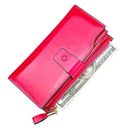 8236 Antimagnetic RFID Multi-function Oil Wax Leather Lady Wallet Large-capacity Purse (Rose Red) - Antimagnetic RFID Package by PMC Jewellery | Online Shopping South Africa | PMC Jewellery | Buy Now Pay Later Mobicred