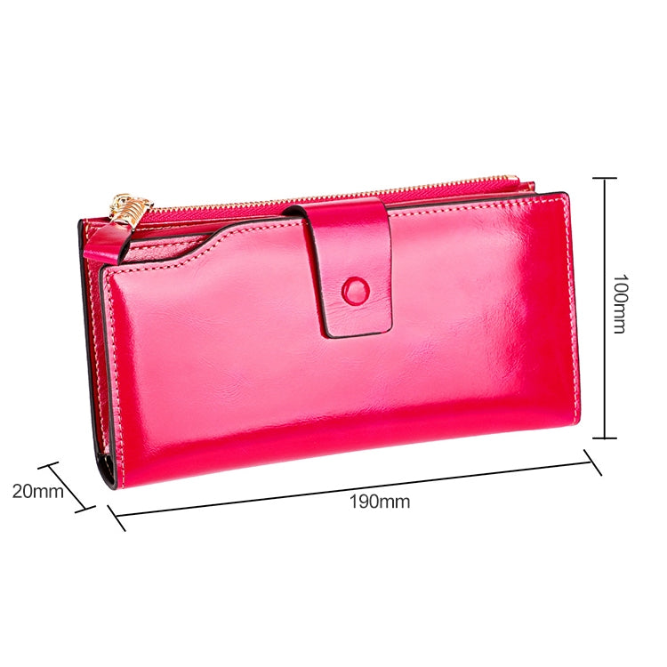 8236 Antimagnetic RFID Multi-function Oil Wax Leather Lady Wallet Large-capacity Purse (Rose Red) - Antimagnetic RFID Package by PMC Jewellery | Online Shopping South Africa | PMC Jewellery | Buy Now Pay Later Mobicred