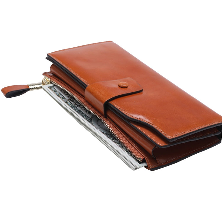 8236 Antimagnetic RFID Multi-function Oil Wax Leather Lady Wallet Large-capacity Purse (Yellow) - Antimagnetic RFID Package by PMC TechLife | Online Shopping South Africa | PMC TechLife | Buy Now Pay Later Mobicred
