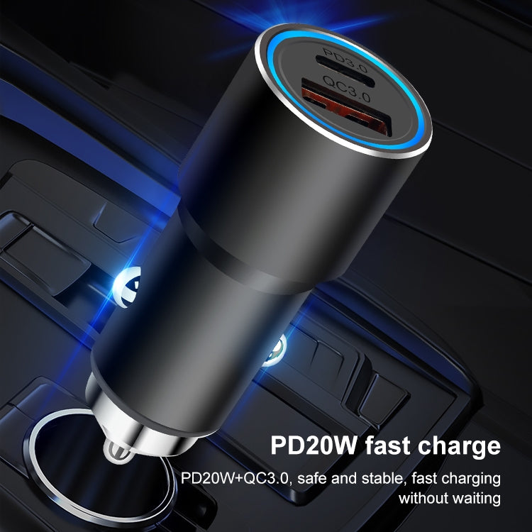 ACC-198 PD 20W + QC3.0 38W Dual Ports Metal Car Charger (Grey) - Car Charger by PMC Jewellery | Online Shopping South Africa | PMC Jewellery