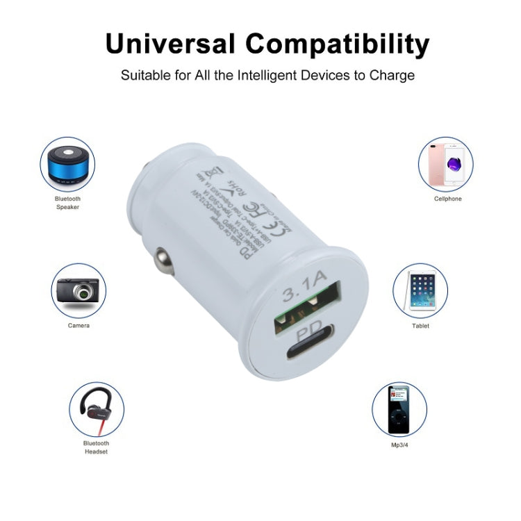 TE-339PD 3.1A PD USB-C / Type-C + USB Interface Mini Fast Charging Car Charger(White) - Car Charger by PMC Jewellery | Online Shopping South Africa | PMC Jewellery