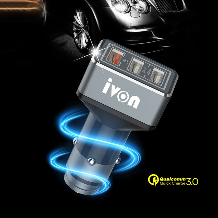 IVON CC36 39W 7.2A QC 3.0 USB + Dual USB Car Charger with Ambient Light - Car Charger by IVON | Online Shopping South Africa | PMC Jewellery