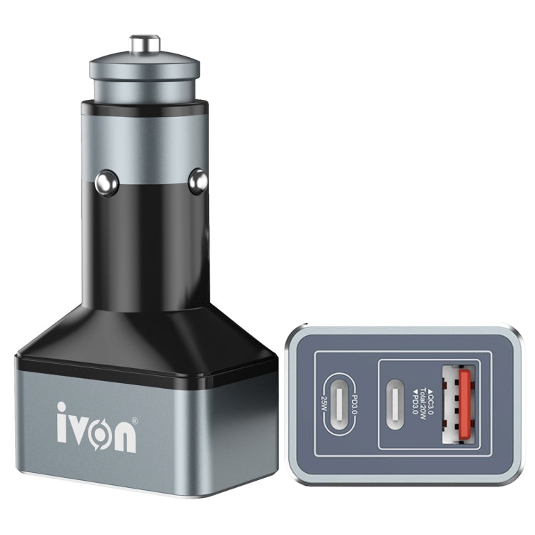 IVON CC43 45W PD 3.0 Dual USB-C / Type-C + QC 3.0 USB Port Square Car Charger - Car Charger by IVON | Online Shopping South Africa | PMC Jewellery | Buy Now Pay Later Mobicred