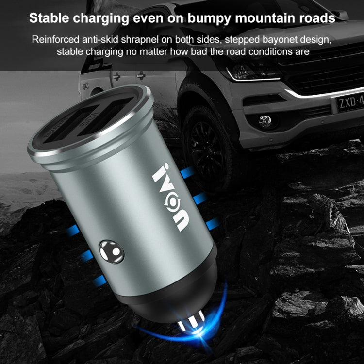 IVON CC37 15W 3.1A Dual USB Mini Car Charger + 1m USB to USB-C / Type-C Fast Charge Data Cable Set - Car Charger by IVON | Online Shopping South Africa | PMC TechLife