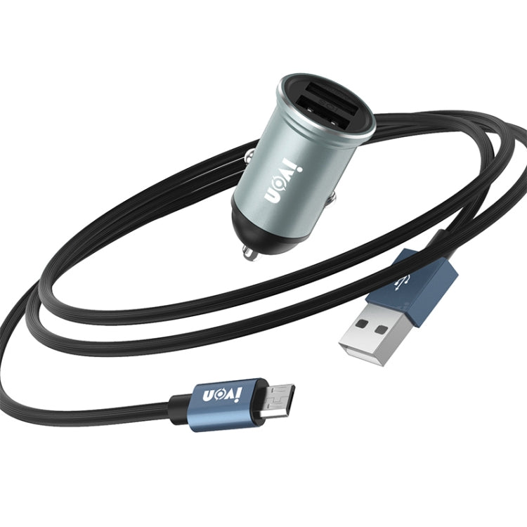 IVON CC37 15W 3.1A Dual USB Mini Car Charger + 1m USB to Micro USB Fast Charge Data Cable Set - Car Charger by IVON | Online Shopping South Africa | PMC TechLife