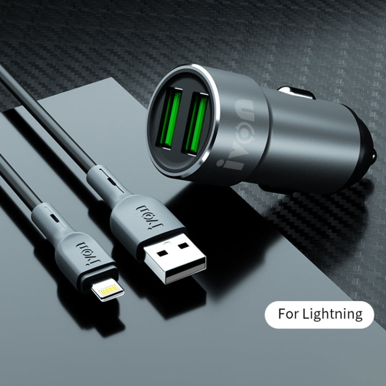 IVON CC38 2.4A Dual USB Car Charger + 1m USB to 8 Pin Fast Charge Data Cable Set - Car Charger by IVON | Online Shopping South Africa | PMC TechLife | Buy Now Pay Later Mobicred