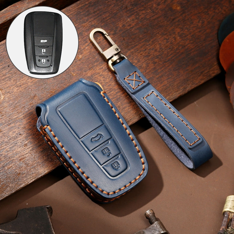 Hallmo Car Cowhide Leather Key Protective Cover Key Case for Toyota Corolla 2018 3-button(Blue) - Car Key Cases by Hallmo | Online Shopping South Africa | PMC Jewellery | Buy Now Pay Later Mobicred