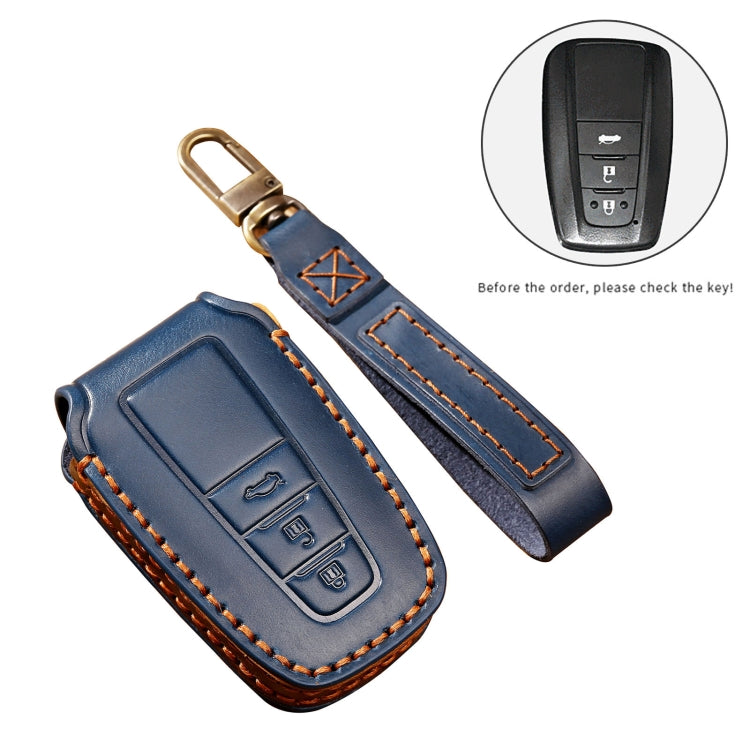 Hallmo Car Cowhide Leather Key Protective Cover Key Case for Toyota Corolla 2018 3-button(Blue) - Car Key Cases by Hallmo | Online Shopping South Africa | PMC Jewellery | Buy Now Pay Later Mobicred