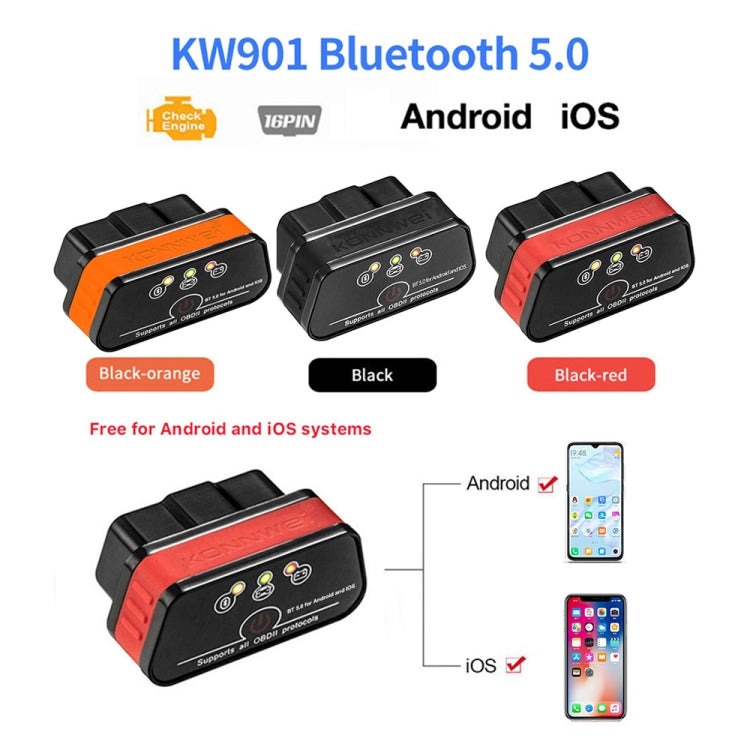 KONNWEI KW901 Android Phone OBD2 Car Bluetooth 5.0 Diagnostic Scan Tools(Red) - Code Readers & Scan Tools by KONNWEI | Online Shopping South Africa | PMC Jewellery | Buy Now Pay Later Mobicred