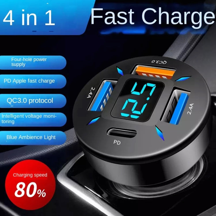 2pcs 4 in 1 USB QC3.0 Digital Display Car Fast Charger - Car Charger by PMC Jewellery | Online Shopping South Africa | PMC Jewellery