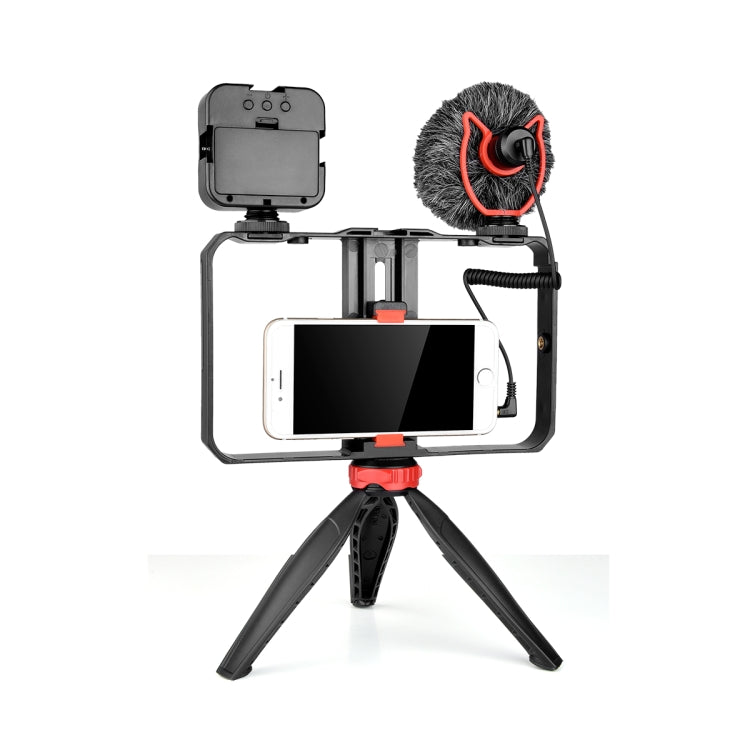 YELANGU PC204 YLG1801D Vlogging Live Broadcast LED Selfie Light Smartphone Video Rig Handle Stabilizer Bracket Kits with Microphone & Tripod - Camera Cage by YELANGU | Online Shopping South Africa | PMC Jewellery | Buy Now Pay Later Mobicred