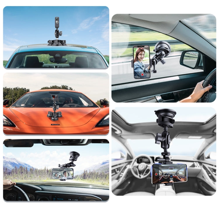 Single Suction Cup Mount Phone Holder with Tripod Adapter & Steel Tether & Safety Buckle (Black) - Car Holders by PMC TechLife | Online Shopping South Africa | PMC TechLife