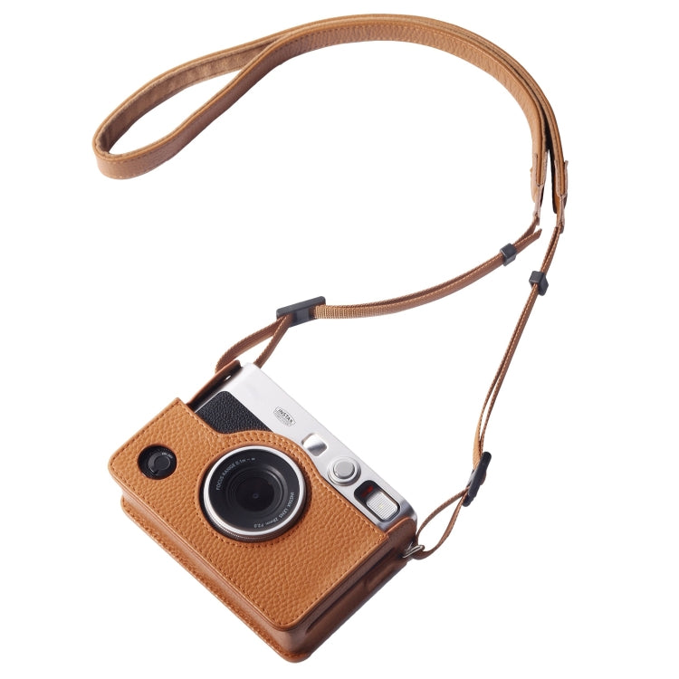 For FUJIFILM instax mini Evo Full Body Camera Genuine Leather Case Bag with Strap(Brown) - free shipping - PMC TechLife - Order now!