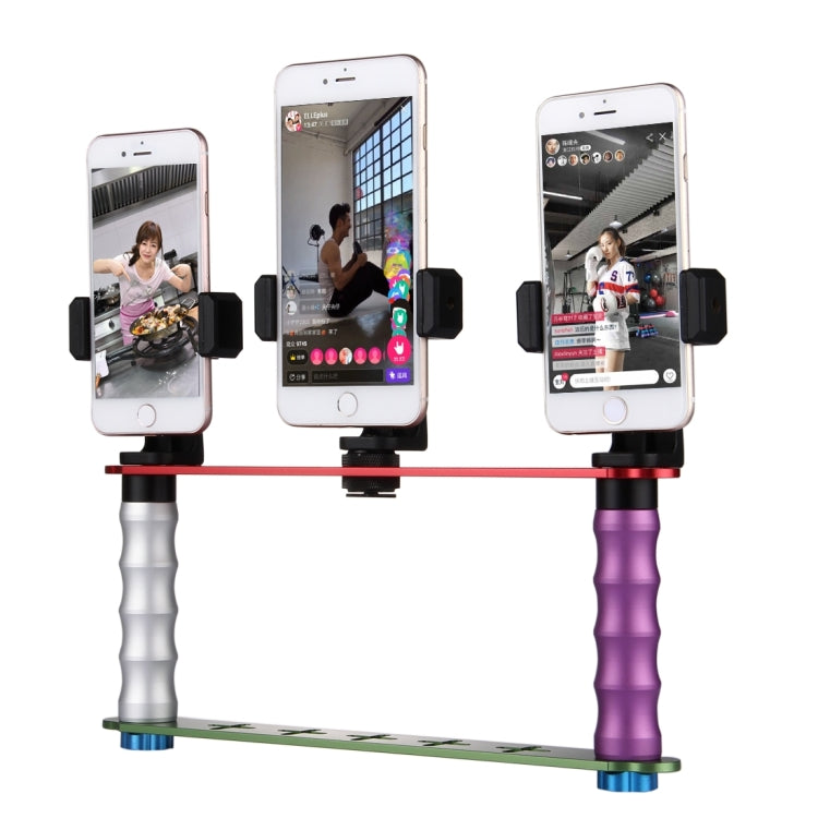 Smartphone Live Broadcast Bracket Dual Hand-held Selfie Mount Kits with 2x V-Bracket + 3x Phone Clips, For iPhone, Galaxy, Huawei, Xiaomi, HTC, Sony, Google and other Smartphones - Selfie Sticks by PMC Jewellery | Online Shopping South Africa | PMC Jewellery