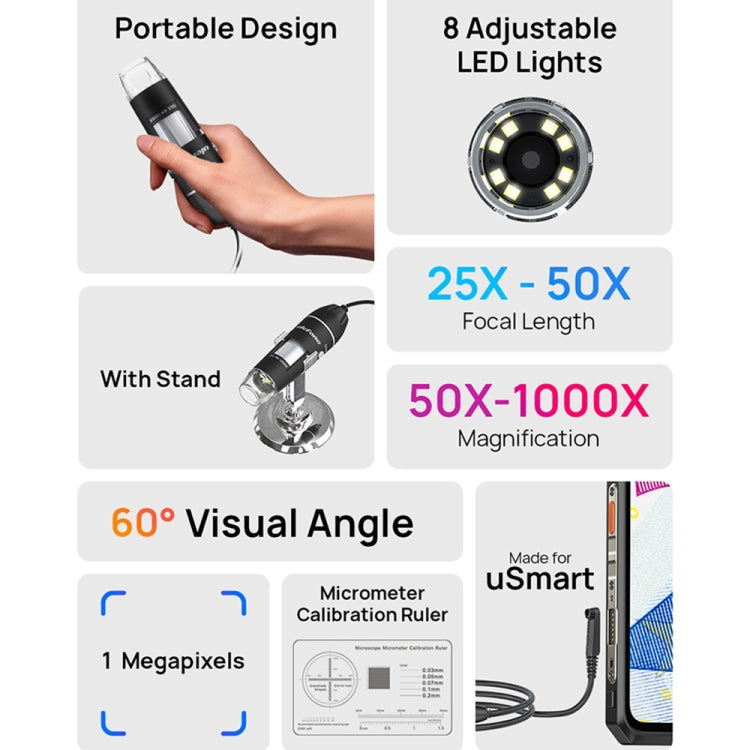 Ulefone uSmart C01 Wired Digital Microscope for Ulefone Armor 18 Series / 9 / 9E & Power Armor 16 Series / 13 / Armor Pad(Black) - free shipping - PMC TechLife - Order now!
