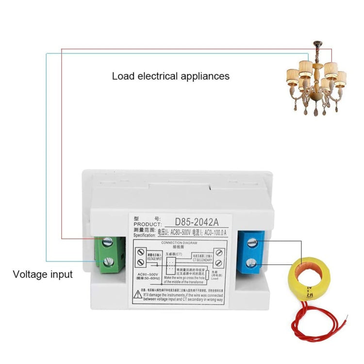 D85-2042A 110V 220V 380V 100A Digital AC Voltmeter Ammeter Current Amps Volt Meter LCD Panel Monitor (Black) - Current & Voltage Tester by PMC TechLife | Online Shopping South Africa | PMC TechLife