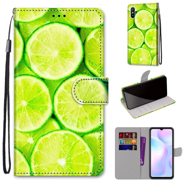 For Xiaomi Redmi 9A Coloured Drawing Cross Texture Horizontal Flip PU Leather Case with Holder & Card Slots & Wallet & Lanyard(Green Lemon) - Xiaomi Cases by PMC Jewellery | Online Shopping South Africa | PMC Jewellery