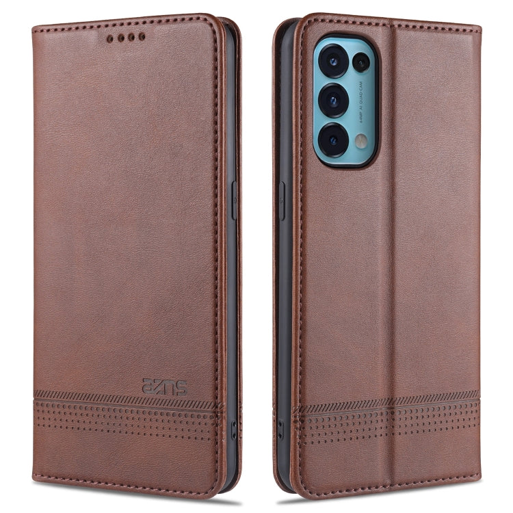 For Oppo Reno5 5G AZNS Magnetic Calf Texture Horizontal Flip Leather Case with Card Slots & Holder & Wallet(Dark Brown) - OPPO Cases by AZNS | Online Shopping South Africa | PMC Jewellery | Buy Now Pay Later Mobicred