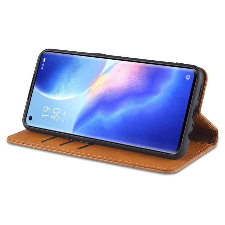 For Oppo Reno5 5G AZNS Magnetic Calf Texture Horizontal Flip Leather Case with Card Slots & Holder & Wallet(Dark Brown) - OPPO Cases by AZNS | Online Shopping South Africa | PMC Jewellery | Buy Now Pay Later Mobicred