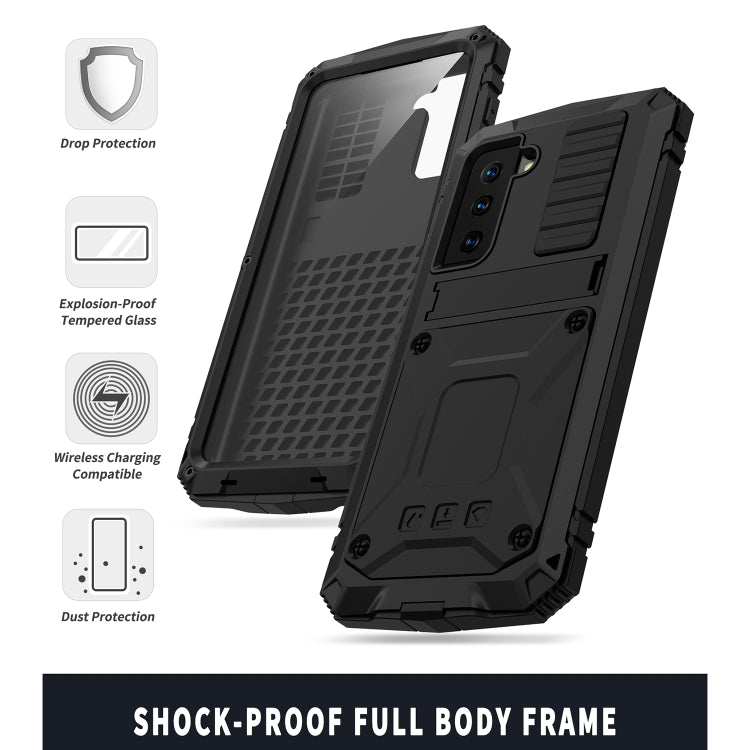 For Samsung Galaxy S21 5G R-JUST Shockproof Waterproof Dust-proof Metal + Silicone Protective Case with Holder(Black) - Galaxy S21 5G Cases by R-JUST | Online Shopping South Africa | PMC Jewellery | Buy Now Pay Later Mobicred