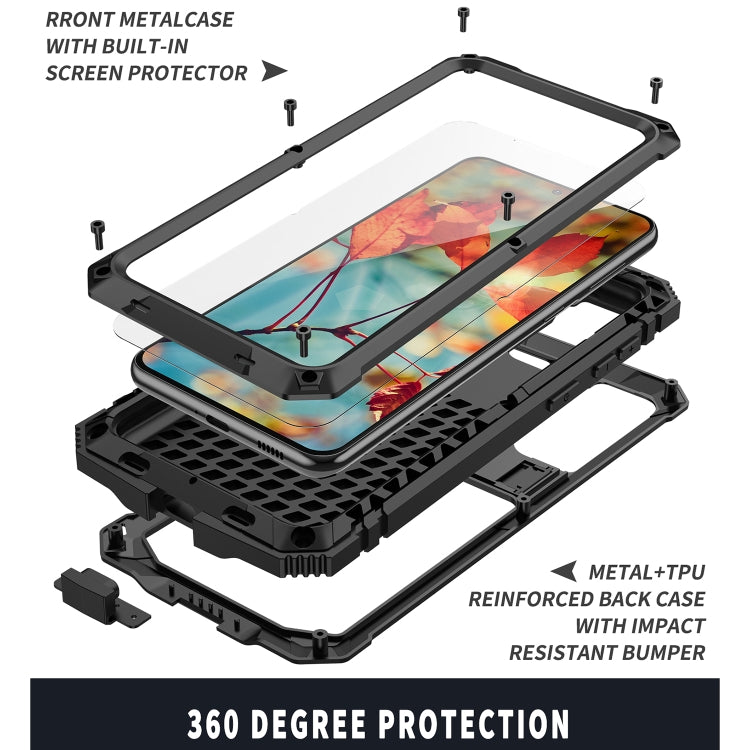 For Samsung Galaxy S21 5G R-JUST Shockproof Waterproof Dust-proof Metal + Silicone Protective Case with Holder(Black) - Galaxy S21 5G Cases by R-JUST | Online Shopping South Africa | PMC Jewellery | Buy Now Pay Later Mobicred