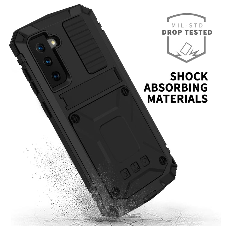 For Samsung Galaxy S21 5G R-JUST Shockproof Waterproof Dust-proof Metal + Silicone Protective Case with Holder(Black) - Galaxy S21 5G Cases by R-JUST | Online Shopping South Africa | PMC Jewellery | Buy Now Pay Later Mobicred