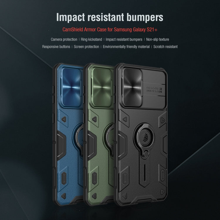 For Samsung Galaxy S21+ 5G NILLKIN Shockproof CamShield Armor Protective Case with Invisible Ring Holder(Green) - free shipping - PMC TechLife - Order now!