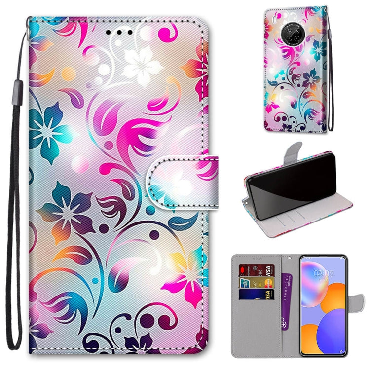 For Huawei Y9a Coloured Drawing Cross Texture Horizontal Flip PU Leather Case with Holder & Card Slots & Wallet & Lanyard(Gradient Colorful Flower) - free shipping - PMC TechLife - Order now!