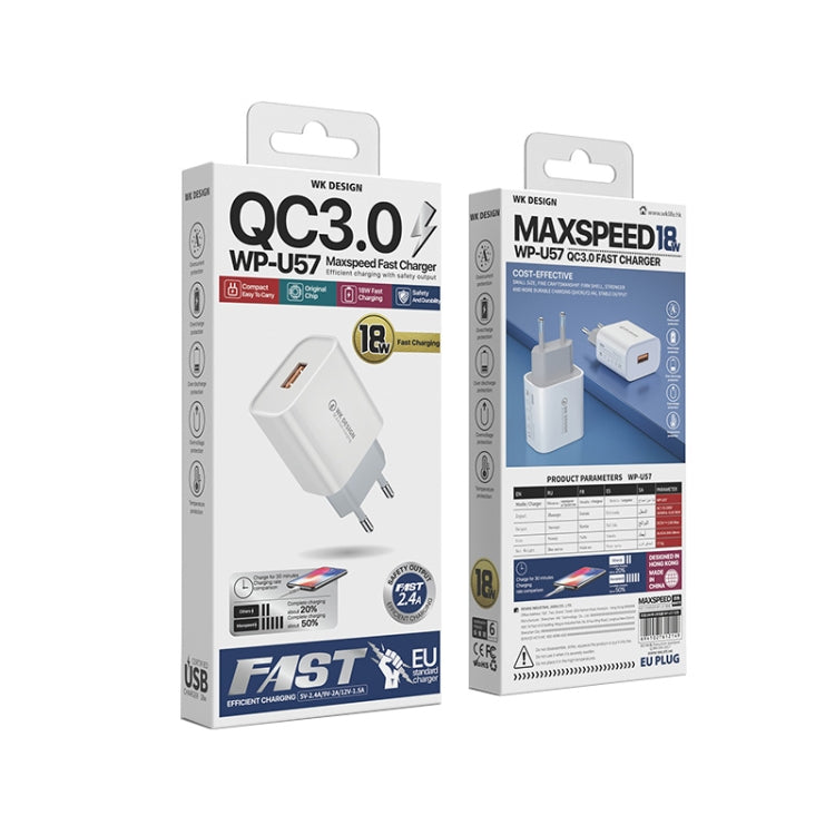 WK WP-U57 Max 18W Maxspeed QC3.0 Fast Charger +  USB to Micro USB Data Cable, Plug Type:EU Plug - free shipping - PMC TechLife - Order now!