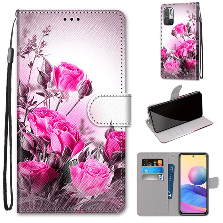 For Xiaomi Redmi Note 10 5G Coloured Drawing Cross Texture Horizontal Flip PU Leather Case with Holder & Card Slots & Wallet & Lanyard(Wild Rose) - Xiaomi Cases by PMC Jewellery | Online Shopping South Africa | PMC Jewellery